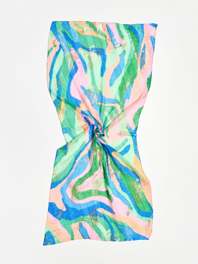 Oliver Bonas Multicoloured Green Foil Zebra Print Pleated Lightweight Scarf - Imagen 2 de 4