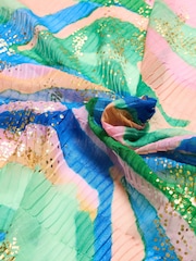 Oliver Bonas Multicoloured Green Foil Zebra Print Pleated Lightweight Scarf - Imagen 3 de 4