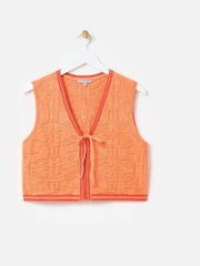 Oliver Bonas Red Textured Knitted Tie Waistcoat - Image 1 of 5