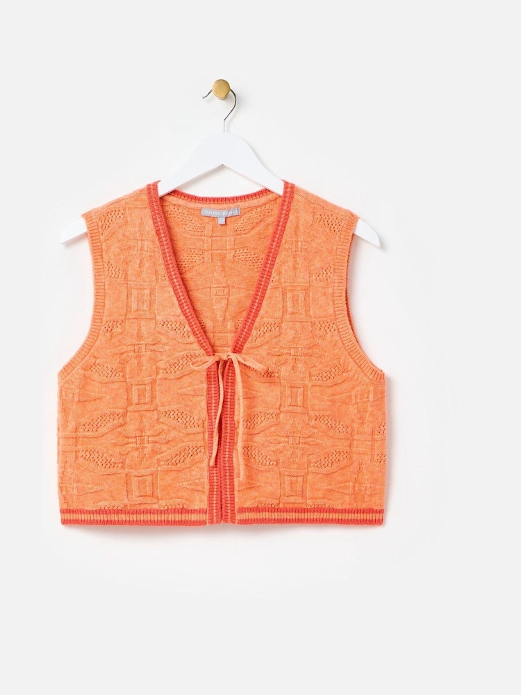 Oliver Bonas Red Textured Knitted Tie Waistcoat - Image 1 of 5