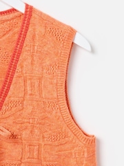 Oliver Bonas Red Textured Knitted Tie Waistcoat - Image 4 of 5