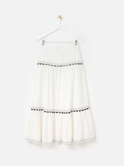 Oliver Bonas White 100% Cotton Rickrack Tiered Midi Skirt - Image 1 of 5