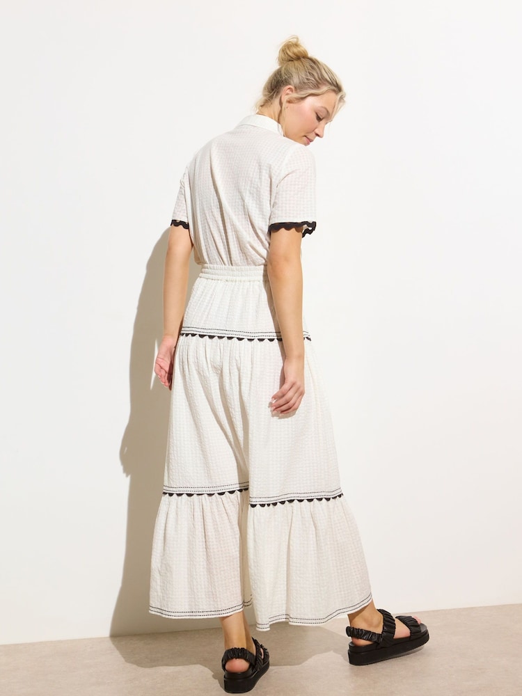 Oliver Bonas White 100% Cotton Rickrack Tiered Midi Skirt - Image 2 of 8 Oliver Bonas White 100% Cotton Rickrack Tiered Midi Skirt - Image 2 of 8