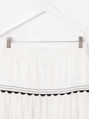 Oliver Bonas White 100% Cotton Rickrack Tiered Midi Skirt - Image 3 of 5