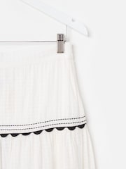 Oliver Bonas White 100% Cotton Rickrack Tiered Midi Skirt - Image 4 of 5