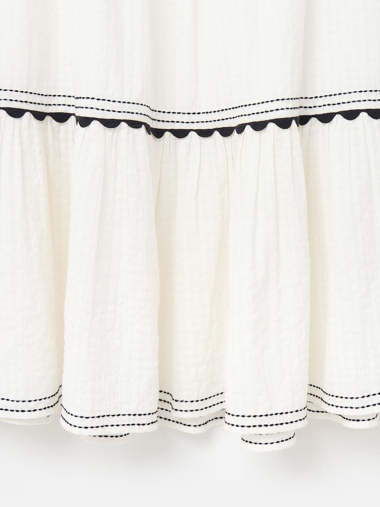 Oliver Bonas White 100% Cotton Rickrack Tiered Midi Skirt - Image 8 of 8