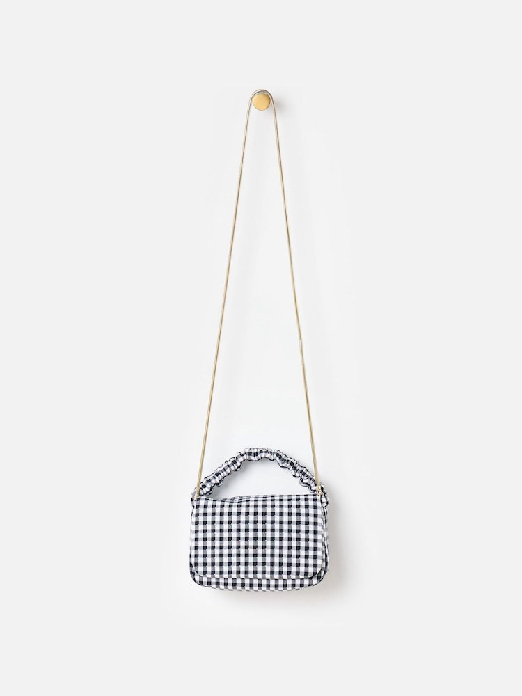 Oliver Bonas Black Viv Monochrome Gingham Clutch Bag - Image 1 of 6 Oliver Bonas Black Viv Monochrome Gingham Clutch Bag - Image 1 of 6
