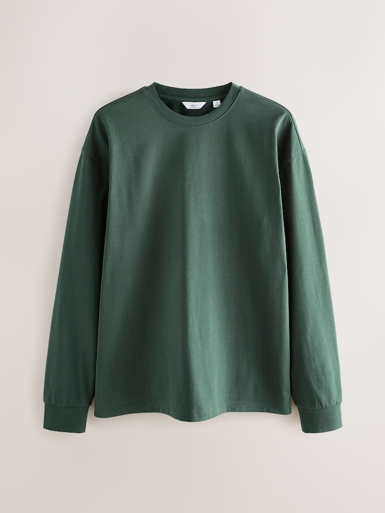 Green Long Sleeve Relaxed Fit Heavyweight T-Shirt - Image 1 of 3