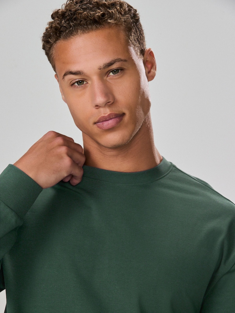 Green Long Sleeve Relaxed Fit Heavyweight T-Shirt - Image 1 of 7 Green Long Sleeve Relaxed Fit Heavyweight T-Shirt - Image 1 of 7