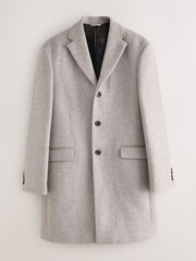 Neutral Wool Blend Herringbone Epsom With Velvet Trim Coat - Image 1 of 6
