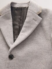 Neutral Wool Blend Herringbone Epsom With Velvet Trim Coat - Image 3 of 6