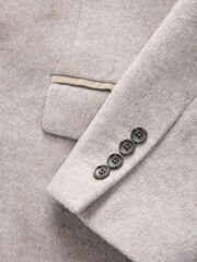Neutral Wool Blend Herringbone Epsom With Velvet Trim Coat - Image 5 of 6
