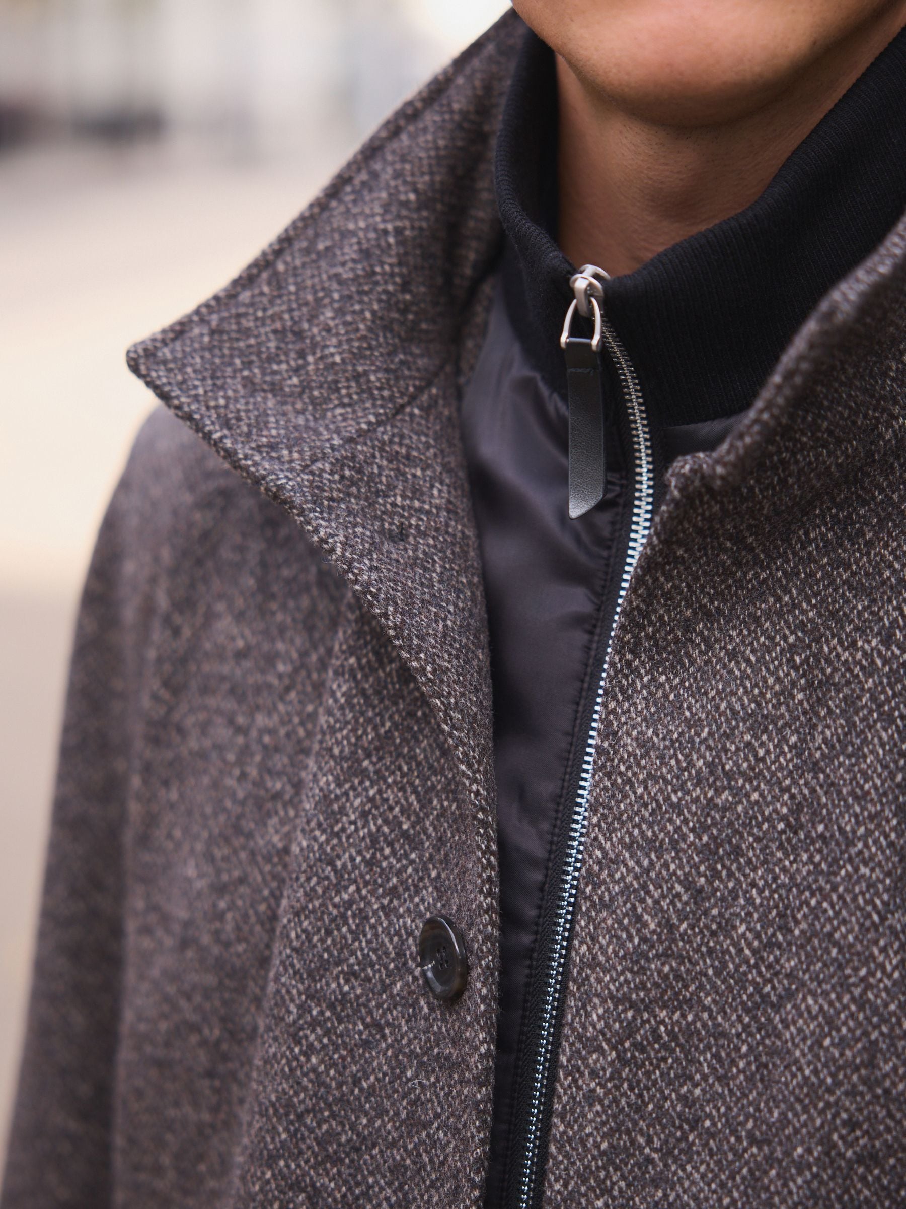 Buy Brown Wool Blend Funnel Coat with Mock Gilet from the Next UK