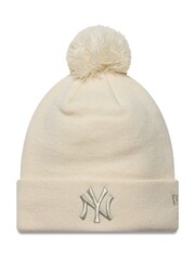 New Era Womens Cream Metallic Pom Beanie Hat - Image 1 of 2