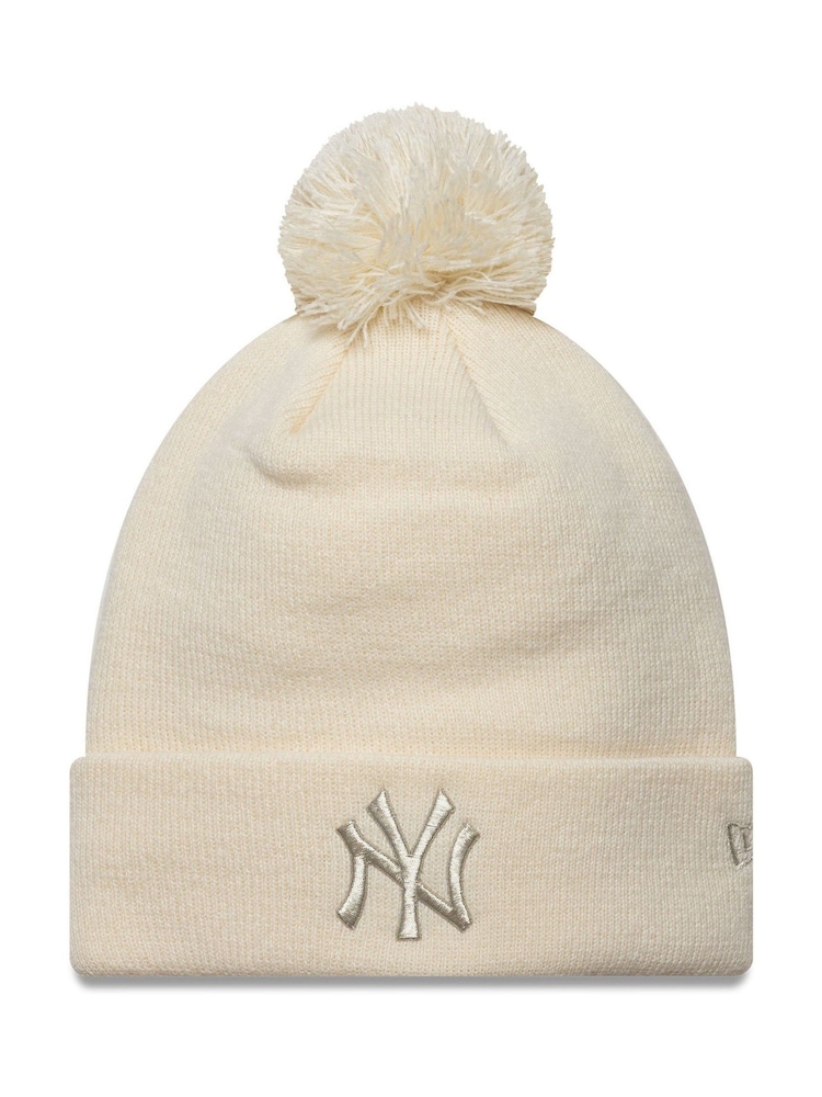 New Era Womens Cream Metallic Pom Beanie Hat - Image 1 of 2