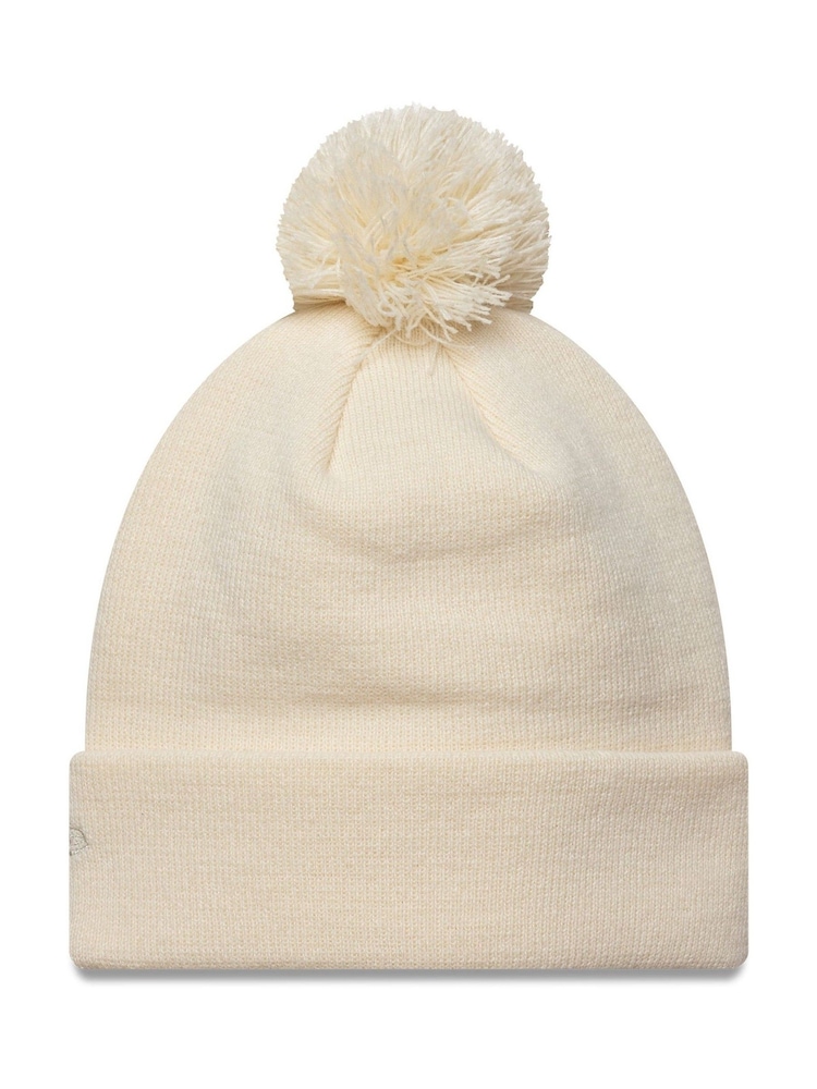 New Era Womens Cream Metallic Pom Beanie Hat - Image 2 of 2