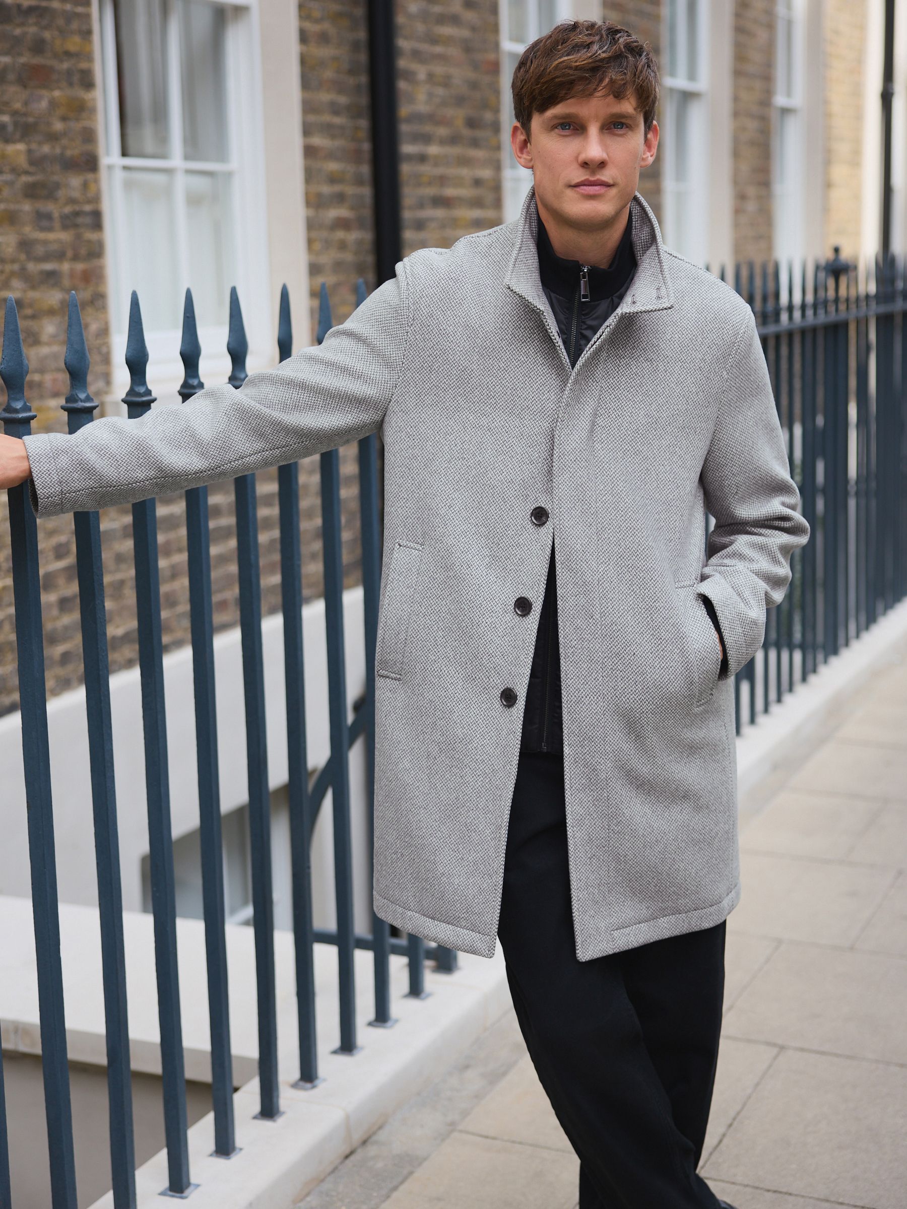 Buy Light Grey Wool Blend Mock Gilet Herringbone Padded Coat from