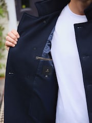 Navy Wool Rich Double Breasted Funnel Coat - Image 3 of 3