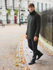 Green Wool Rich Double Breasted Funnel Coat - Image 2 of 5