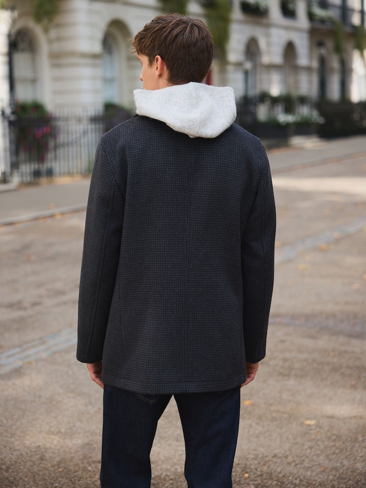 Marinha/Carvão - Wool Rich Soft Touch Dogtooth Pea Coat - Imagem 2 de 9 Marinha/Carvão - Wool Rich Soft Touch Dogtooth Pea Coat - Imagem 2 de 9