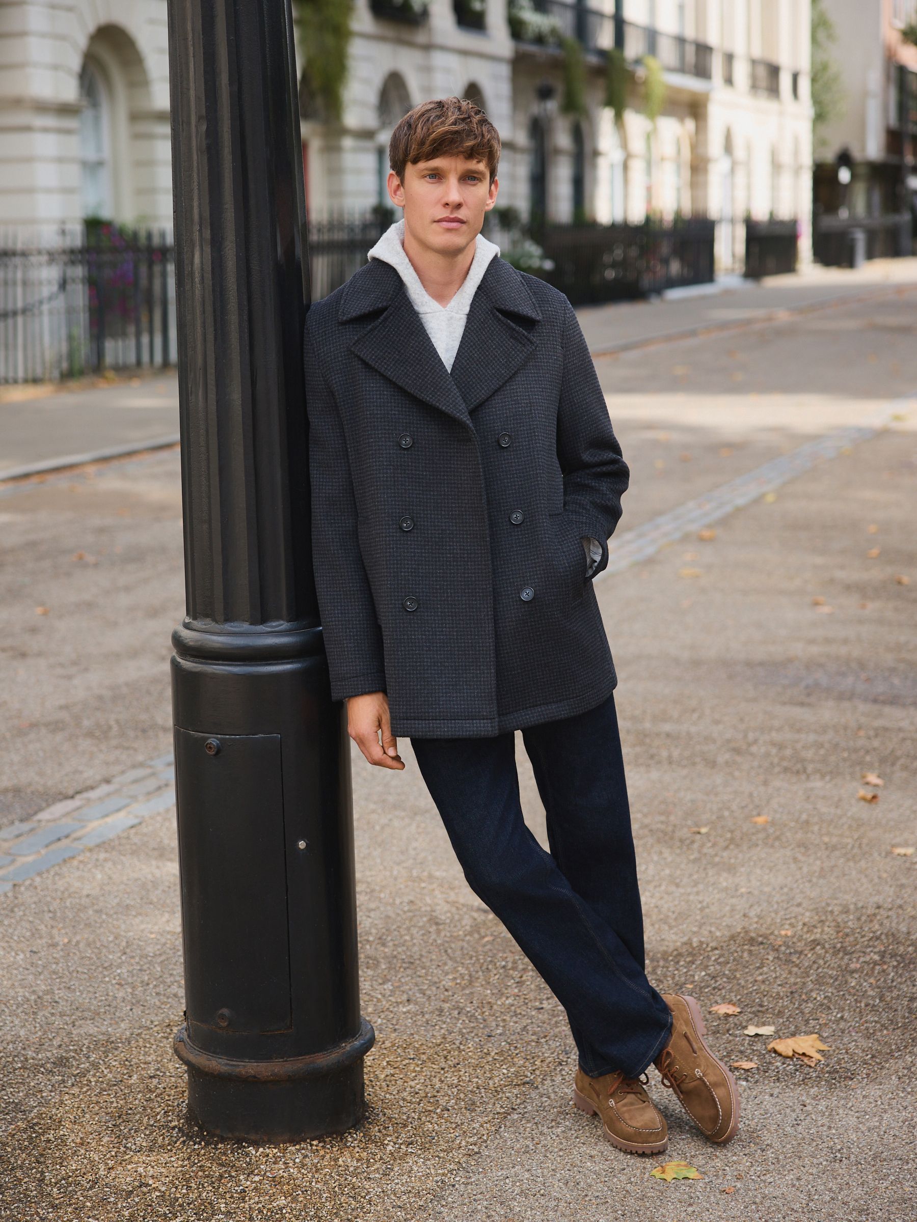 CITY ¥39,600 SUPER140S OVER P COAT Buy Navy/Charcoal Wool Rich Soft Touch Dogtooth Pea Coat from the