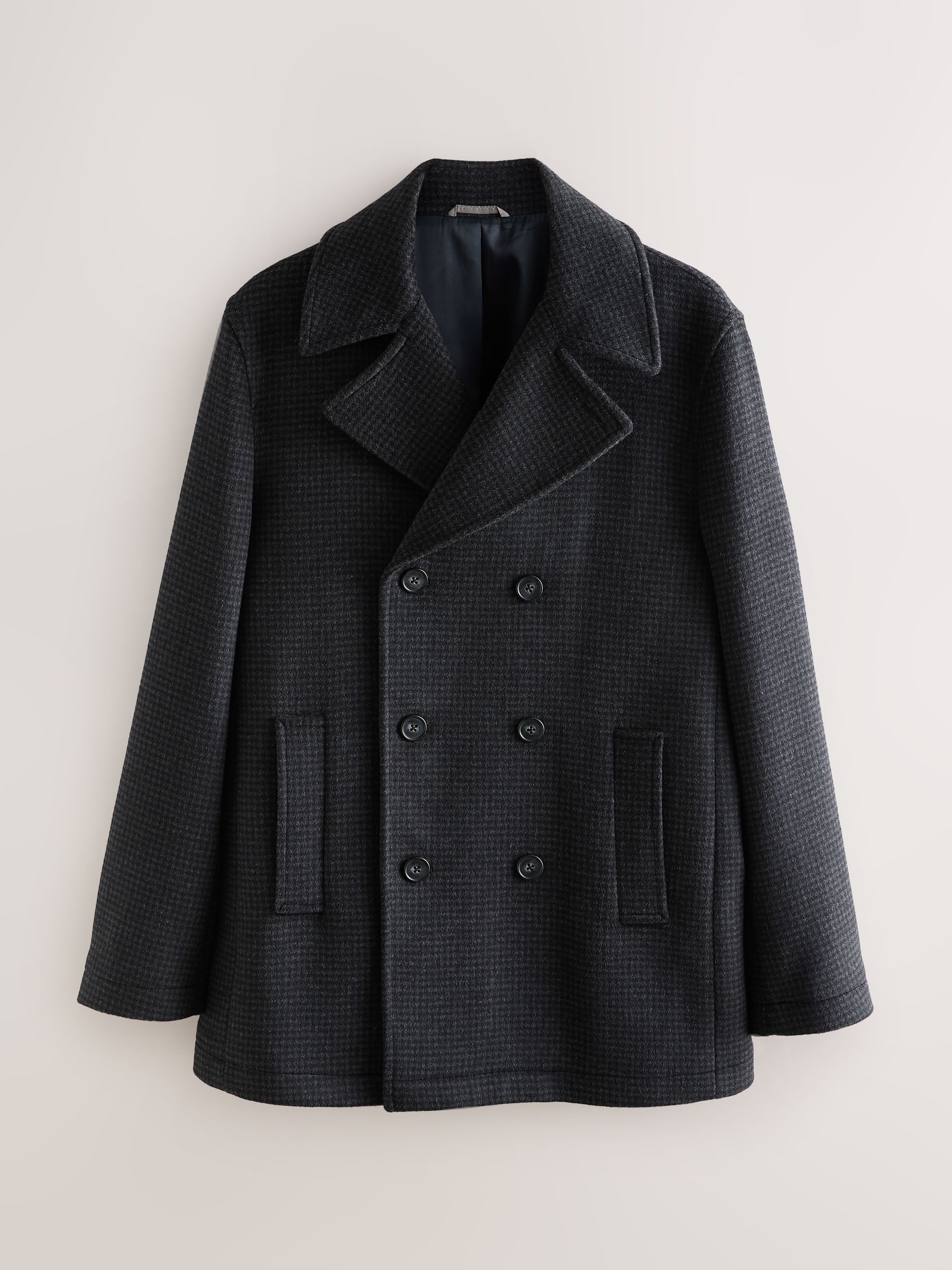 Buy Navy/Charcoal Wool Rich Soft Touch Dogtooth Pea Coat from Next USA