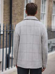 رمادي - Wool Blend Soft Touch Check Pea Coat - صورة 3 من 8