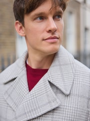 رمادي - Wool Blend Soft Touch Check Pea Coat - صورة 4 من 8