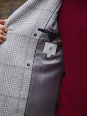 رمادي - Wool Blend Soft Touch Check Pea Coat - صورة 5 من 8