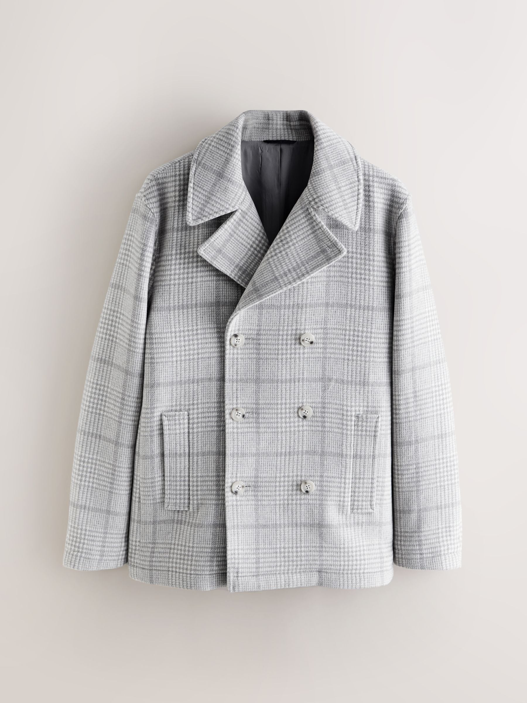 Buy Grey Wool Blend Soft Touch Check Pea Coat from the Next UK