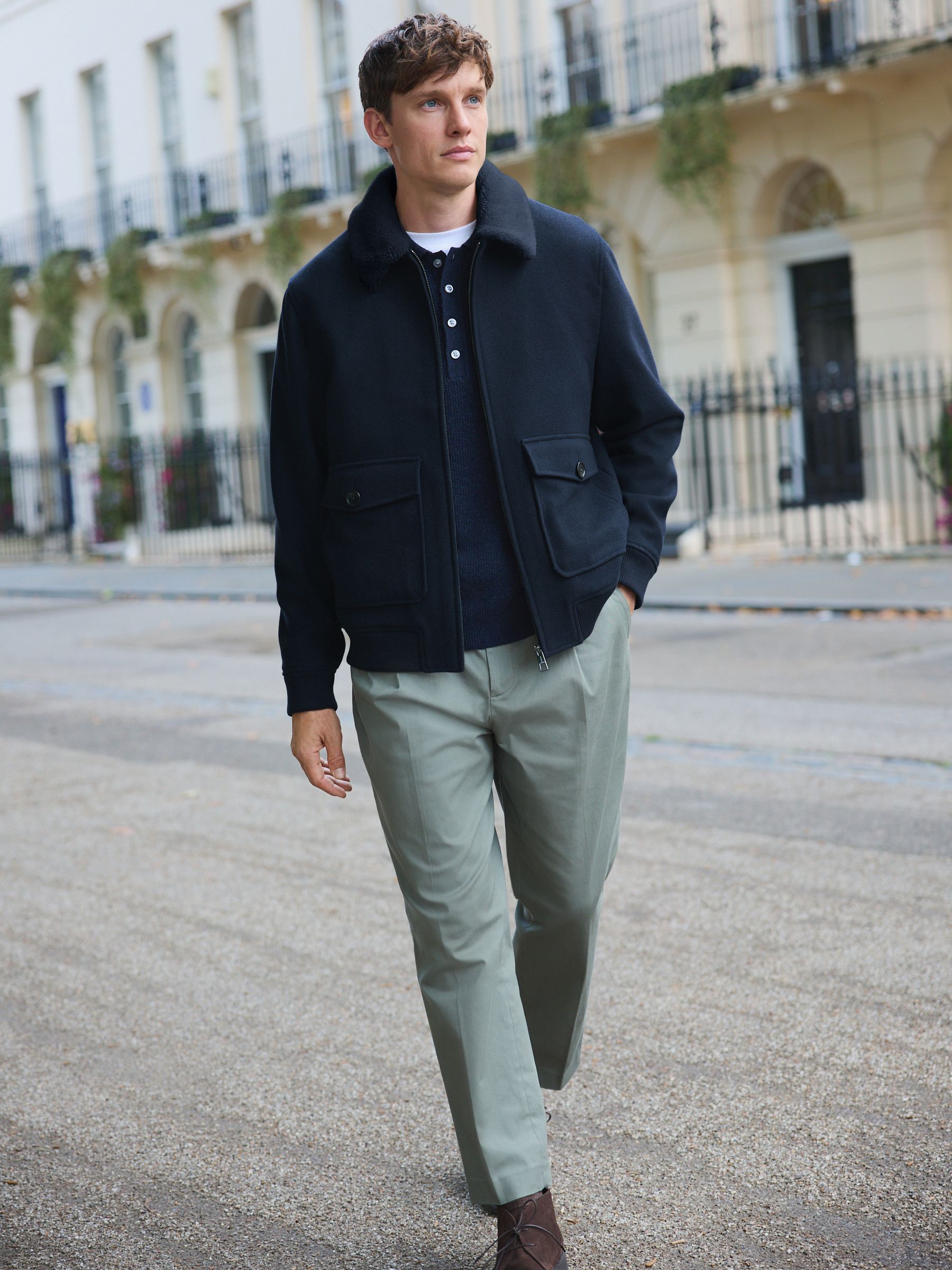 Buy Navy Twill Wool Blend Borg Collar Jacket from Next USA