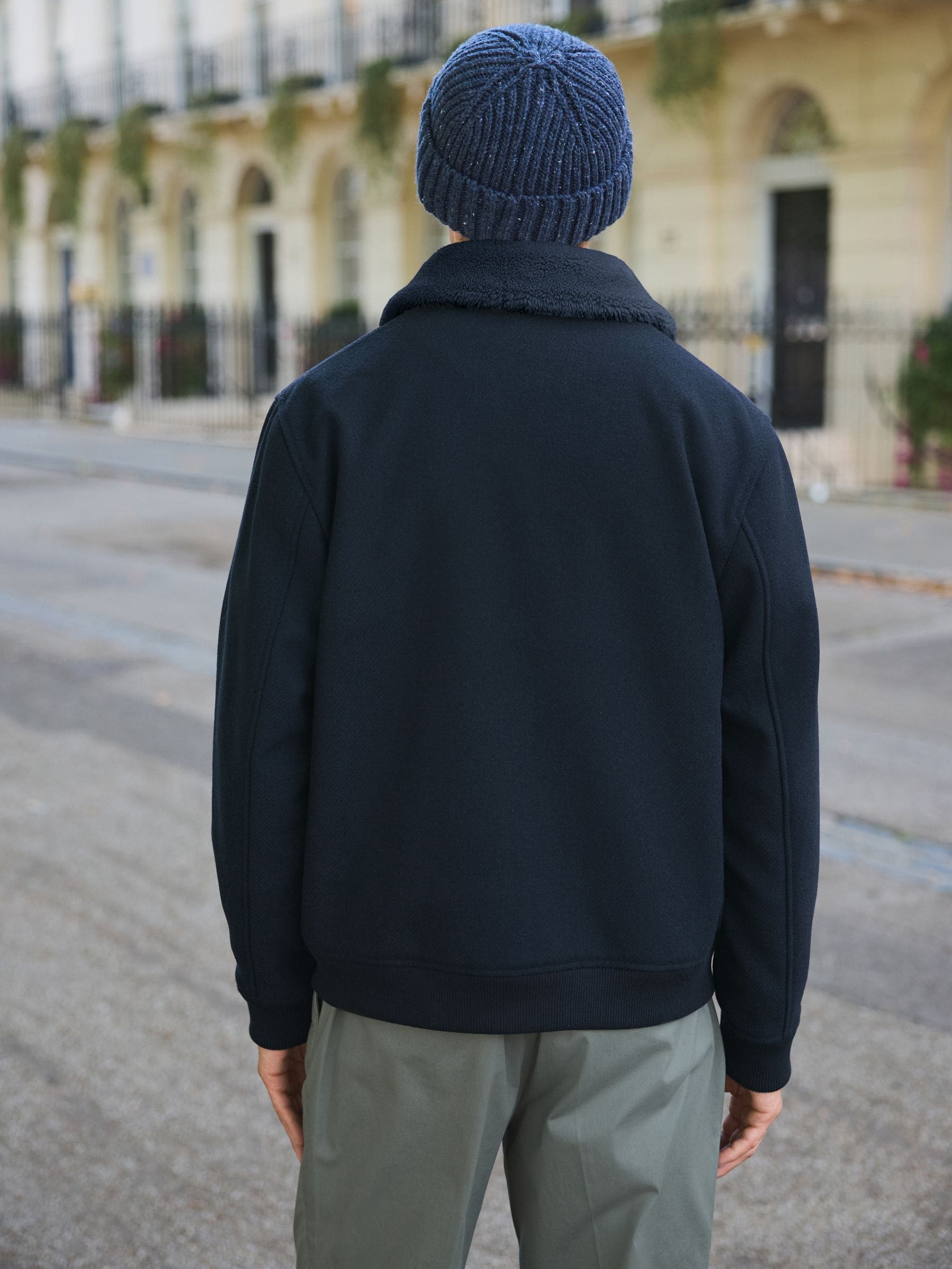Buy Navy Twill Wool Blend Borg Collar Jacket from Next USA