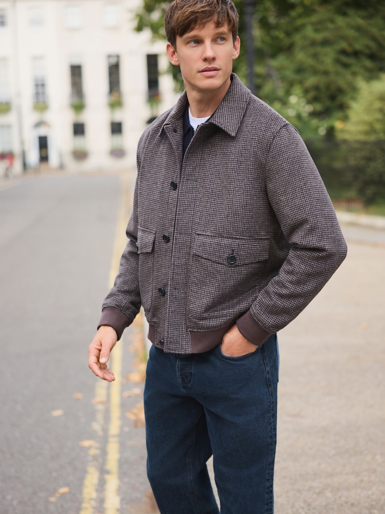 Neutral Wool Blend Soft Touch Check Jacket - Image 1 of 5 Neutral Wool Blend Soft Touch Check Jacket - Image 1 of 5