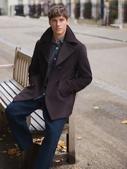 Brown Soft Touch Peacoat with Wool - Image 1 of 9