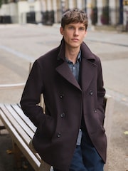 Brown Soft Touch Peacoat with Wool - Image 4 of 9