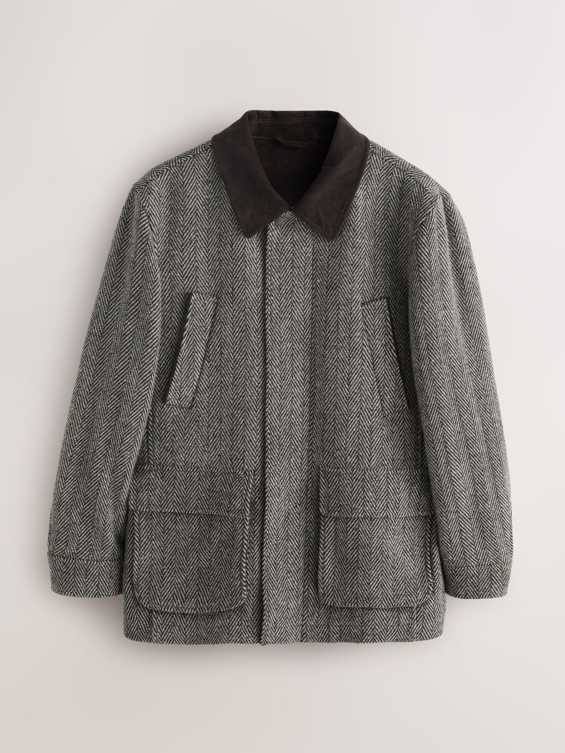 ジャケット・アウター Herringbone Wool-Blend Chester Coat Buy Grey Herringbone Quilted Corduroy Collar Jacket with Wool from