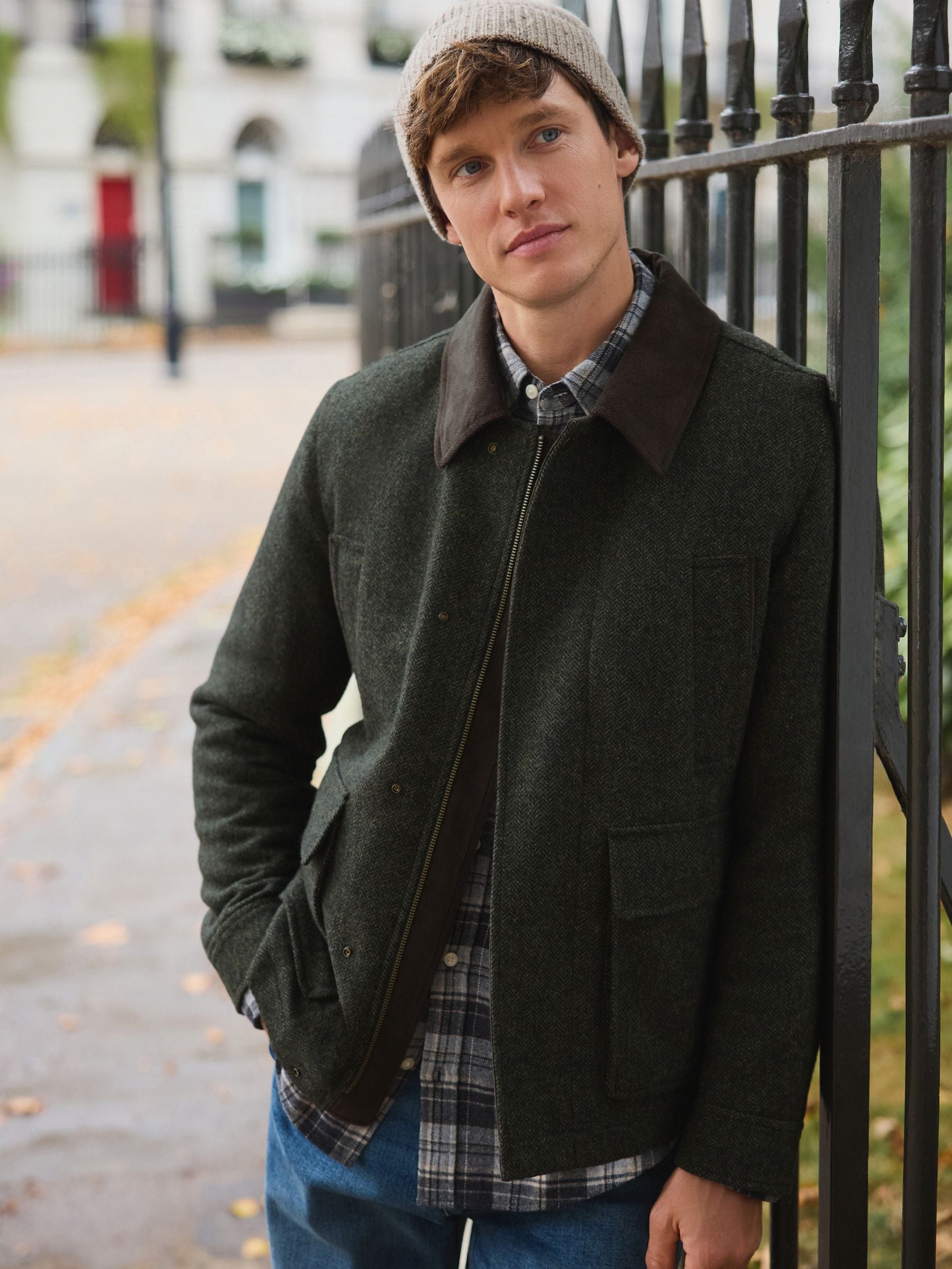 Buy Green Wool Blend Herringbone Quilted Corduroy Collar Jacket