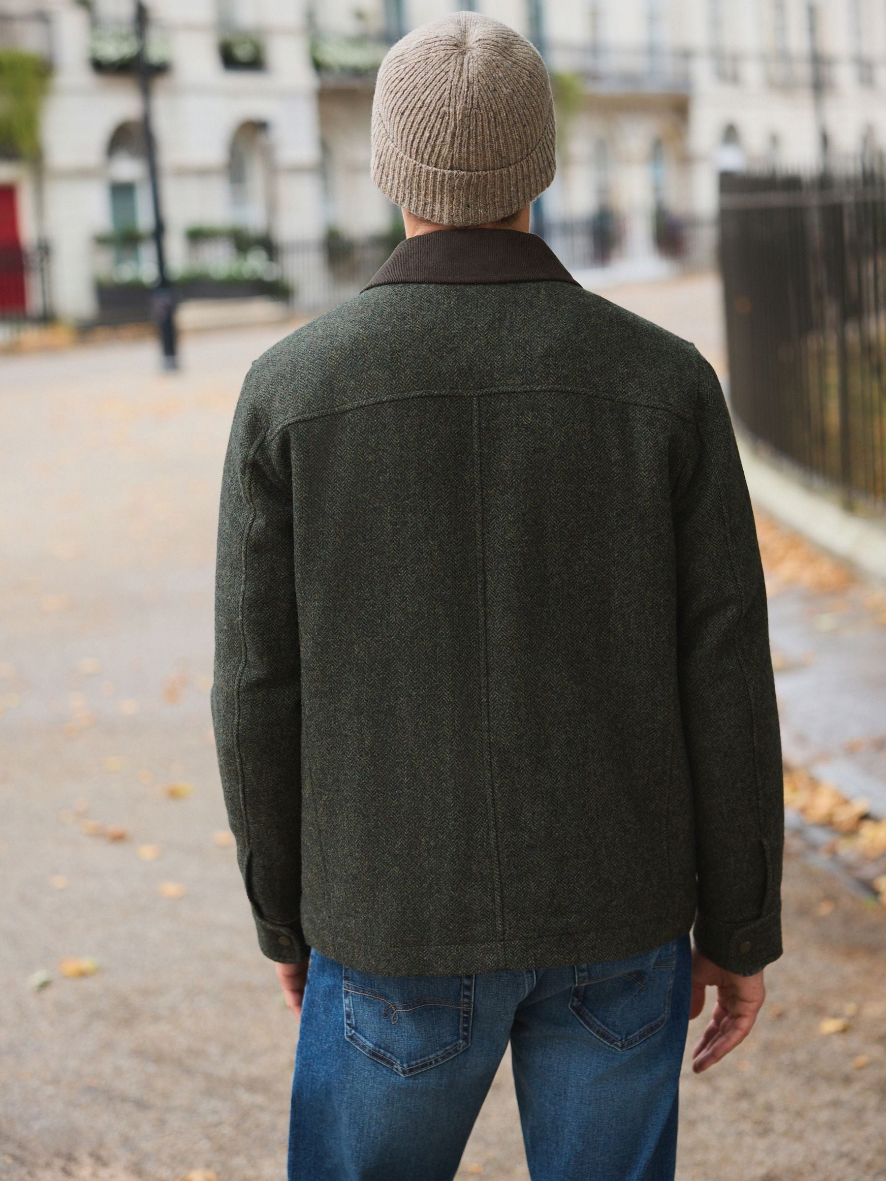 Buy Green Wool Blend Herringbone Quilted Corduroy Collar Jacket