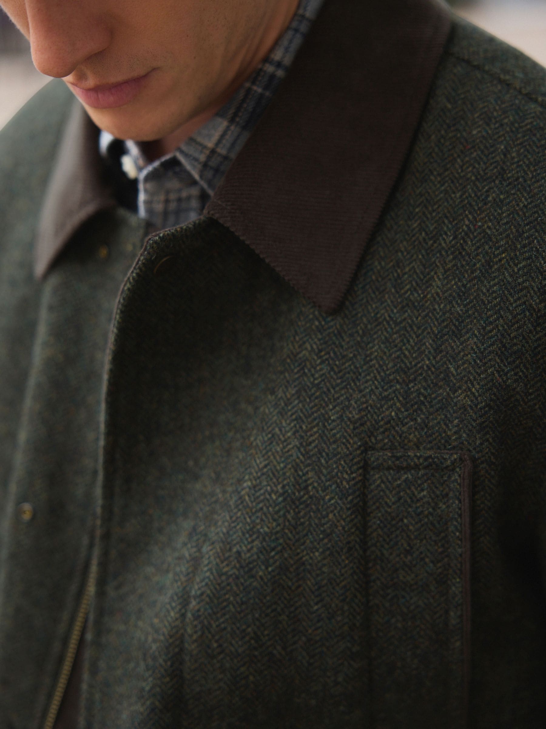 Buy Green Wool Blend Herringbone Quilted Corduroy Collar Jacket