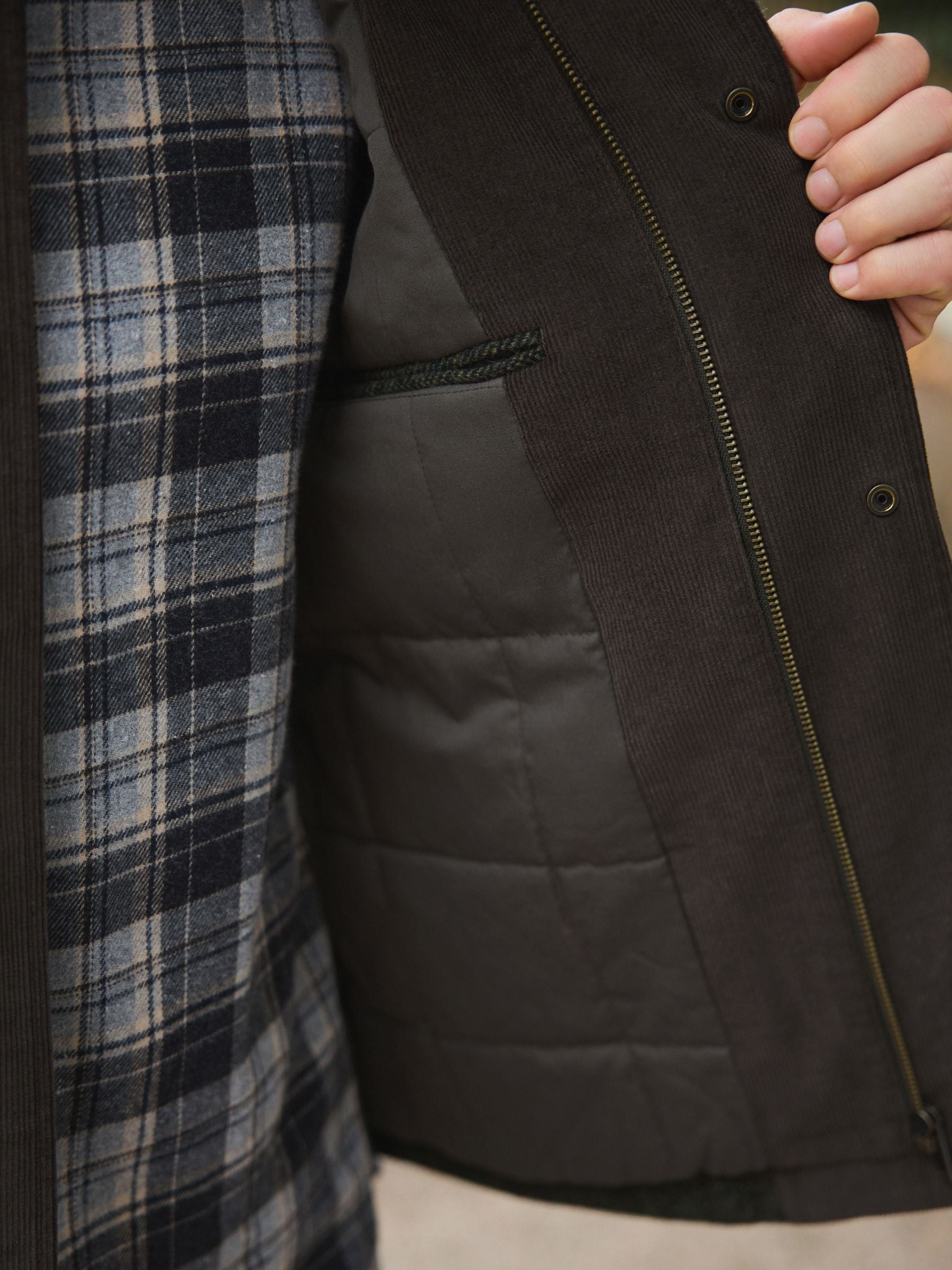 Buy Green Wool Blend Herringbone Quilted Corduroy Collar Jacket