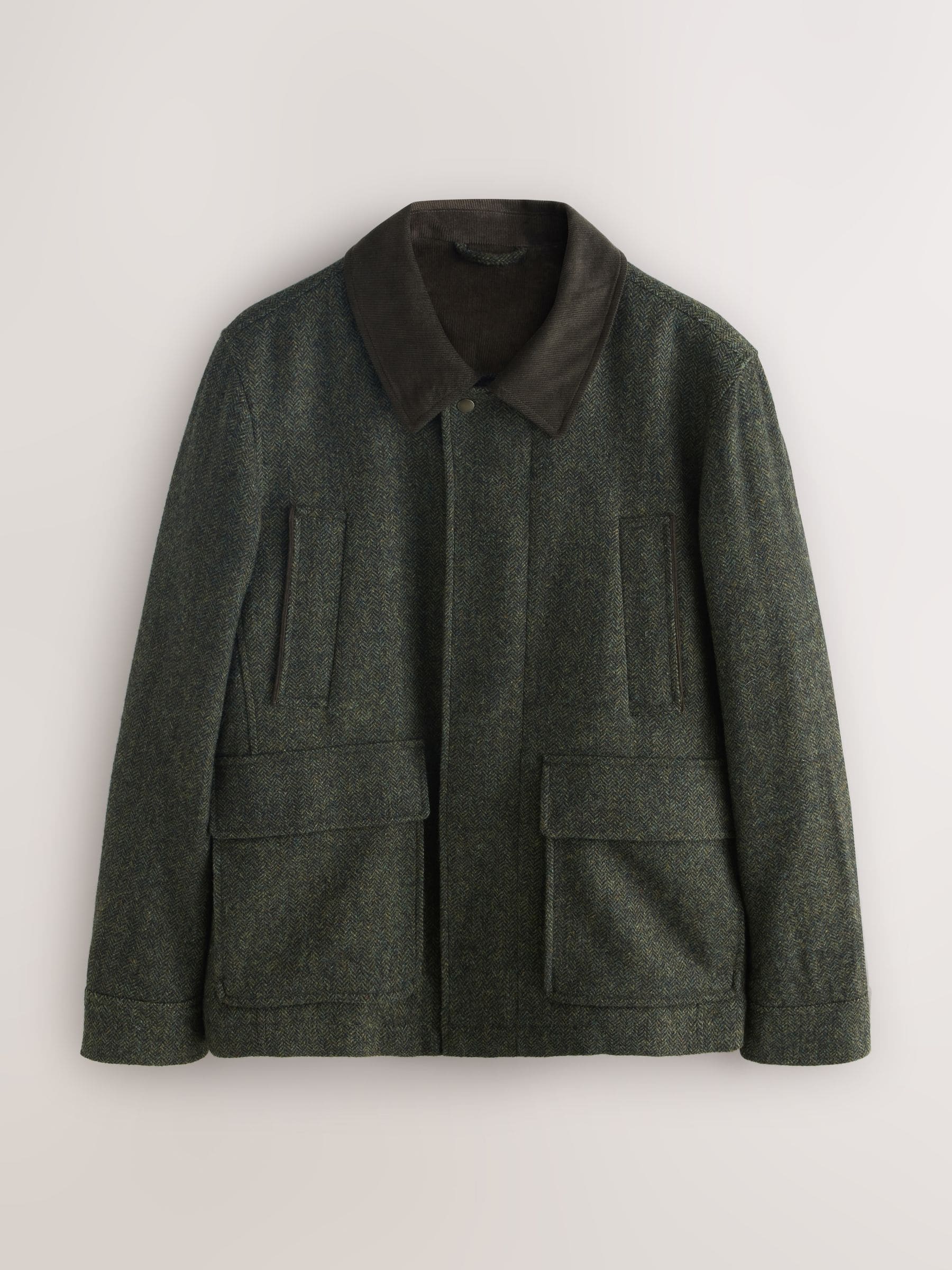 Buy Green Wool Blend Herringbone Quilted Corduroy Collar Jacket