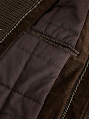 Brown Wool Blend Dogtooth Quilted Corduroy Collar Jacket - Image 2 of 4