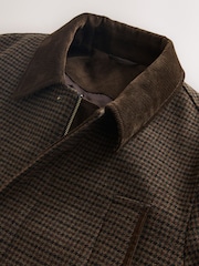 Brown Wool Blend Dogtooth Quilted Corduroy Collar Jacket - Image 3 of 4