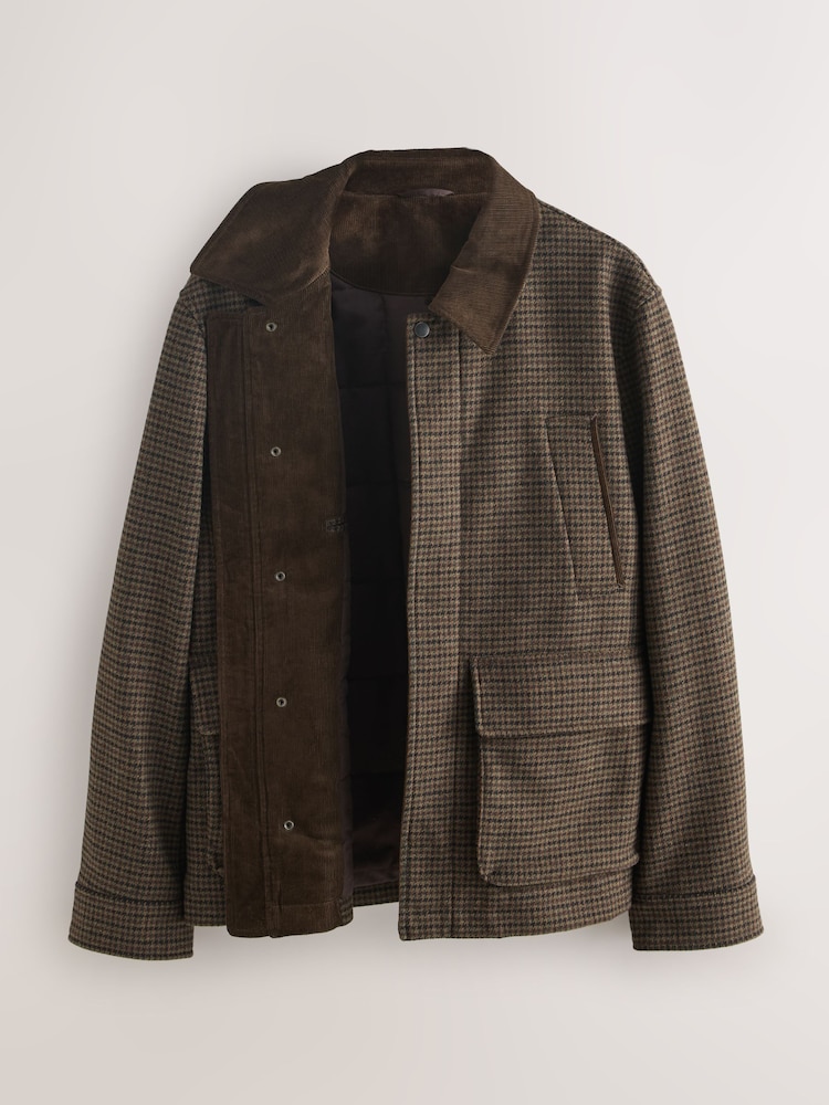 Brown Wool Blend Dogtooth Quilted Corduroy Collar Jacket - Image 4 of 4 Brown Wool Blend Dogtooth Quilted Corduroy Collar Jacket - Image 4 of 4