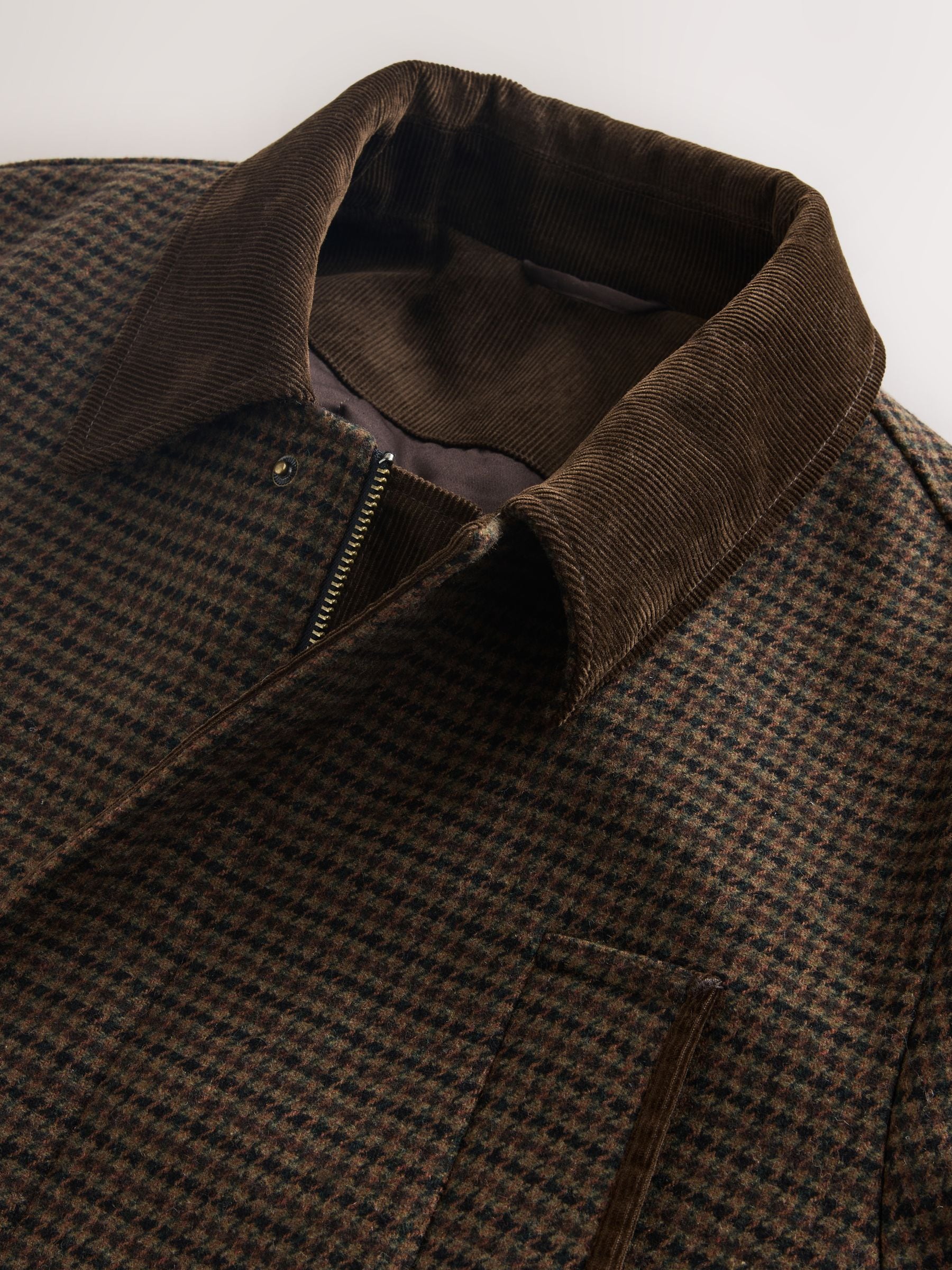 Buy Brown Dogtooth Quilted Corduroy Collar Jacket with Wool from
