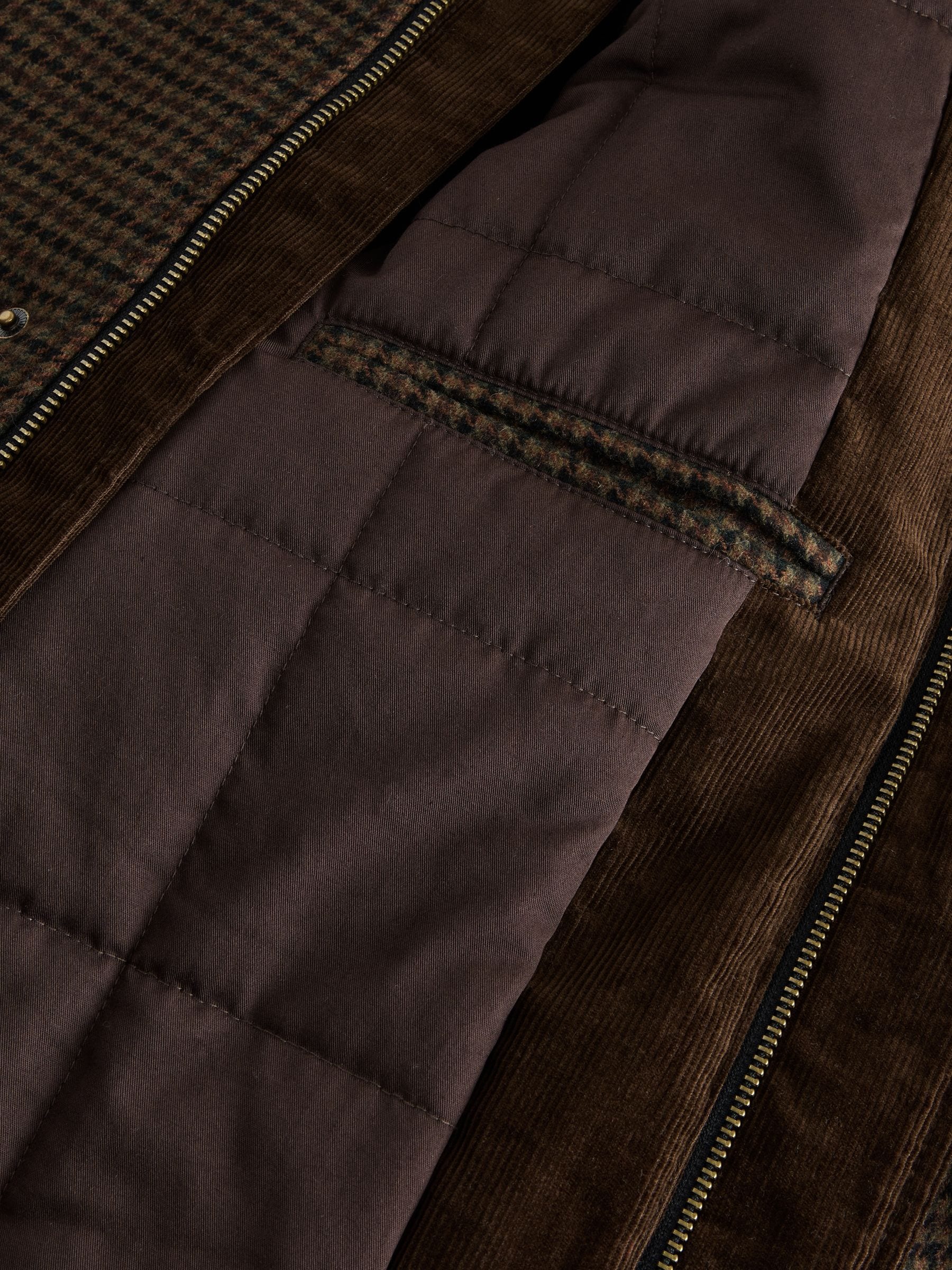 Buy Brown Dogtooth Quilted Corduroy Collar Jacket with Wool from