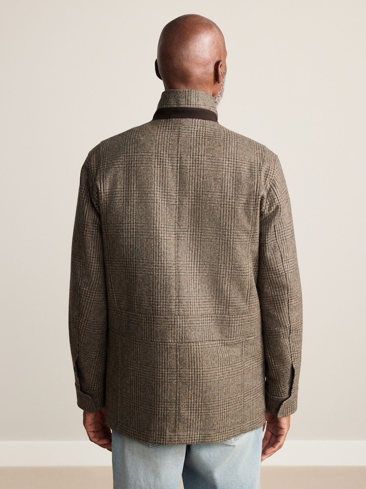 Brown Check Wool Rich Four Pocket Funnel Neck Coat - Image 2 of 6 Brown Check Wool Rich Four Pocket Funnel Neck Coat - Image 2 of 6