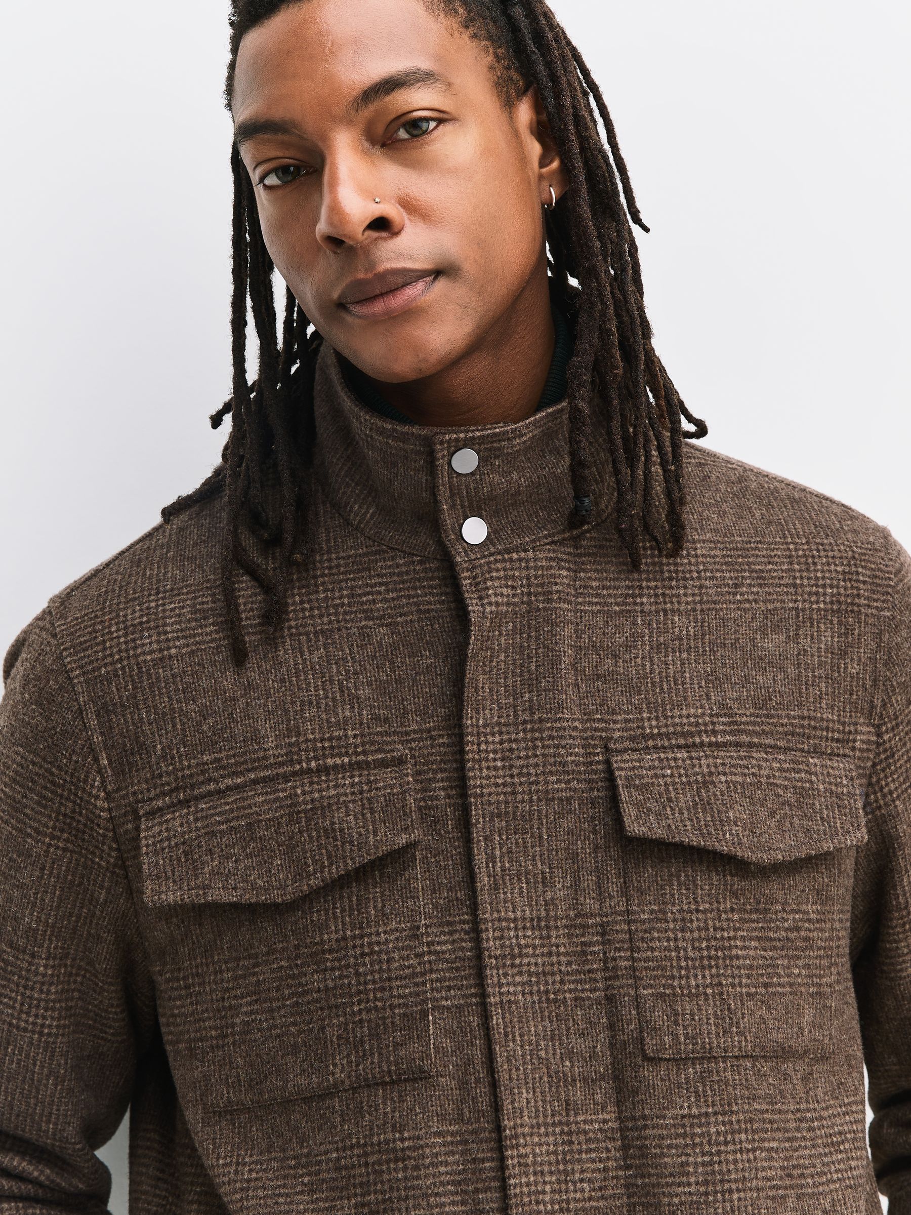 Buy Brown Check Wool Blend Four Pocket Funnel Neck Coat from Next USA