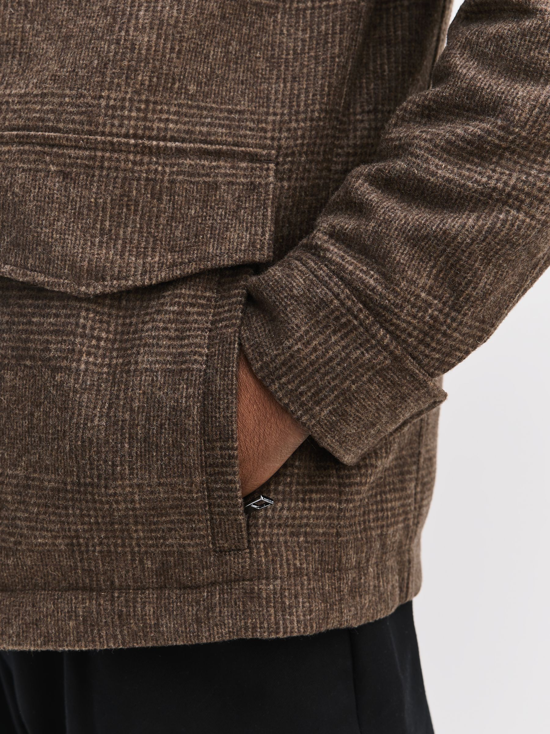 Buy Brown Check Wool Blend Four Pocket Funnel Neck Coat from Next USA