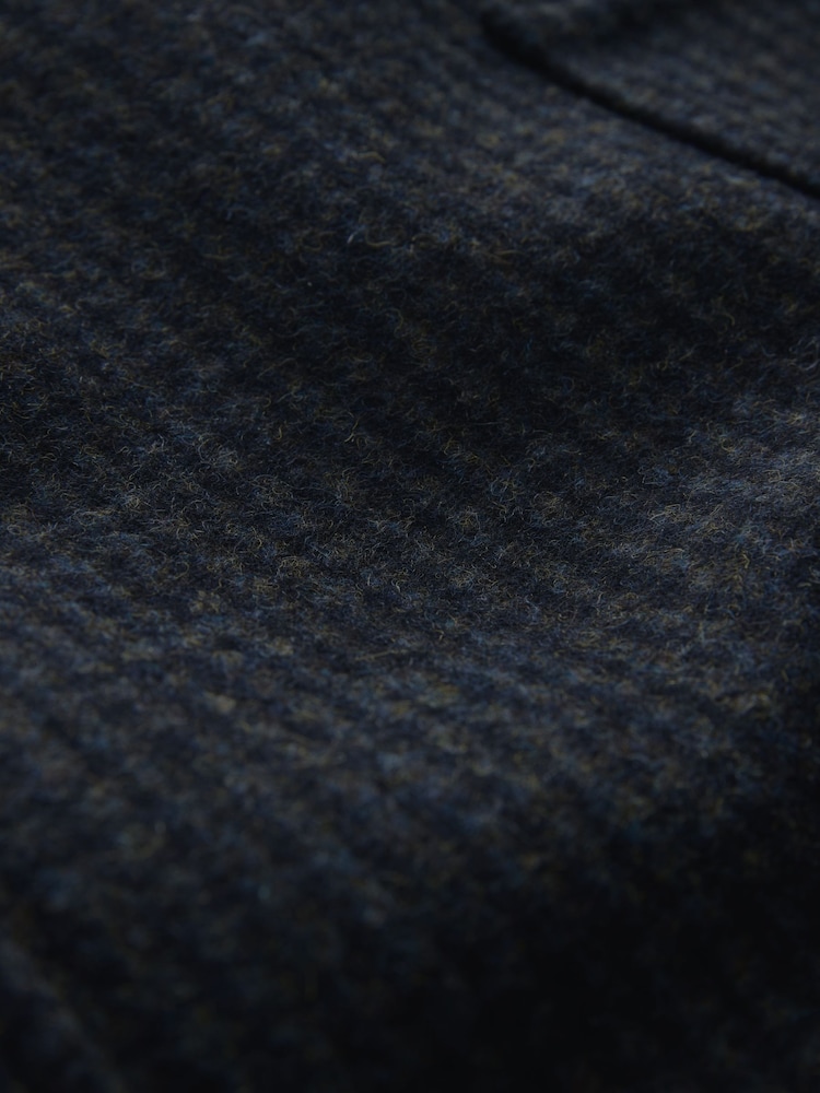 Navy Dogtooth Wool Rich Four Pocket Funnel Neck Coat - Image 7 of 7 Navy Dogtooth Wool Rich Four Pocket Funnel Neck Coat - Image 7 of 7